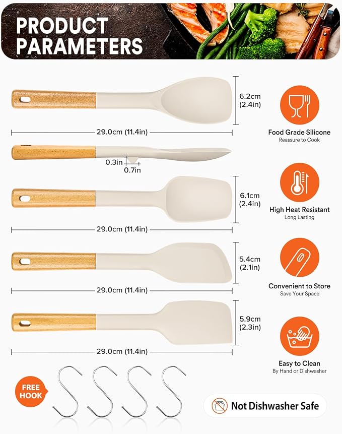 Silicone Spatula Spoon Set, and Spreading, Sturdy BPA-Free Matte Silicone - Image 2