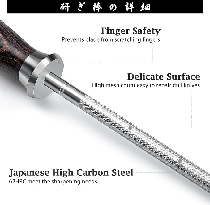 HOSHANHO Honing Rod, 10 Inch Professional Kitchen Knife Sharpener Rod, Japanese - Image 2