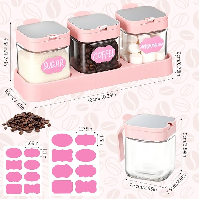 Suclain 3 Pcs Glass Coffee Containers Coffee Station Organizer Set, Airtight - Image 2