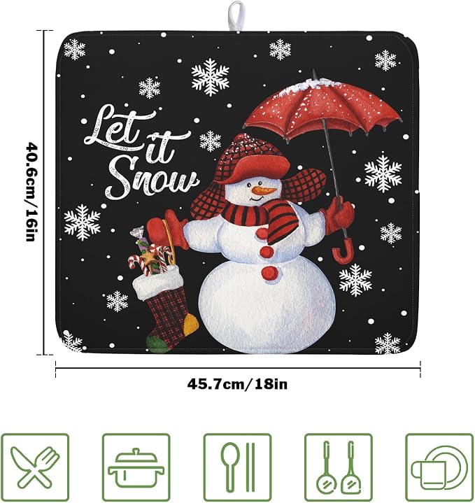 Winter Snowman Dish Drying Mat, Christmas Snow Dish Drying Mat - Image 2