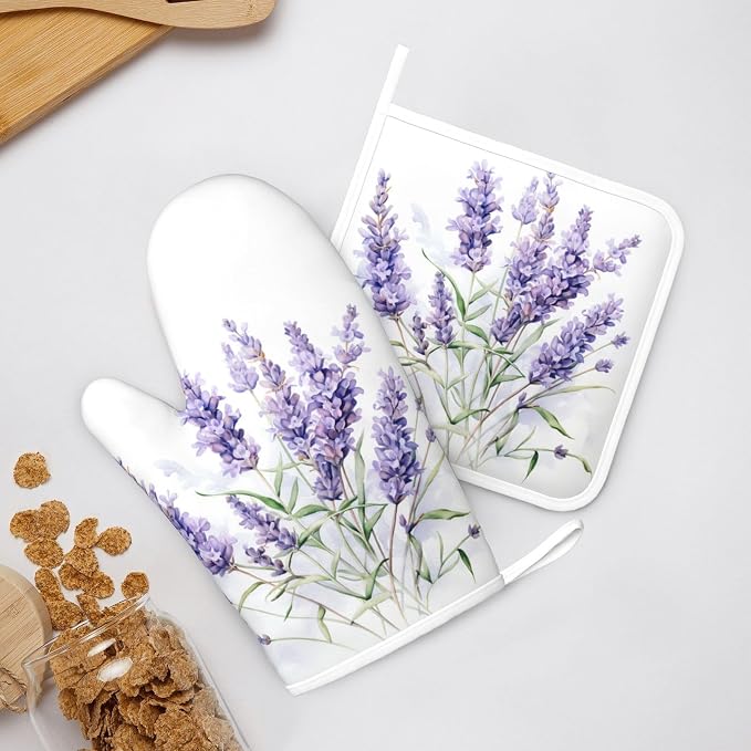 Oven Mitts and Pot Holders Lavender Watercolor Flower Floral Silicone Kitchen - Image 6