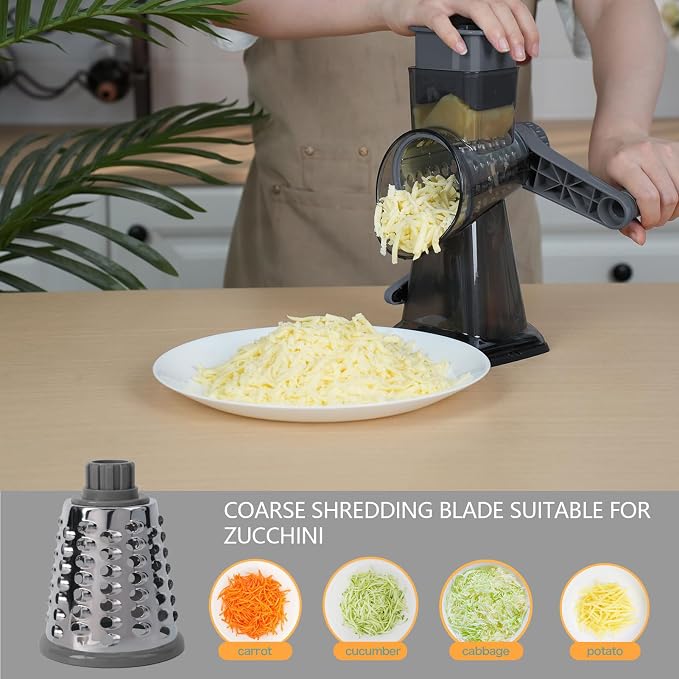 Rotary Cheese Grater with Handle-Versatile Cheese Grater Non-Slip Suction Base - Image 3