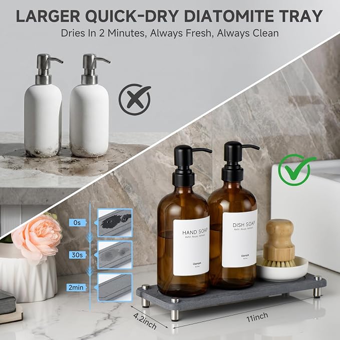 2 Pack Kitchen Soap Dispenser Set - 16oz Amber Glass Dish and Hand Soap - Image 2
