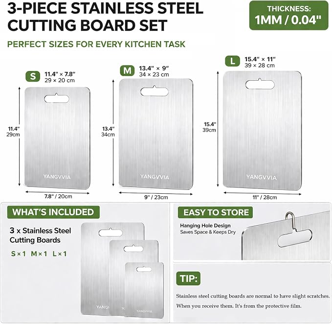 Cutting Board, 316L Food-Grade Stainless Steel Cutting Board Set of 3 | - Image 6