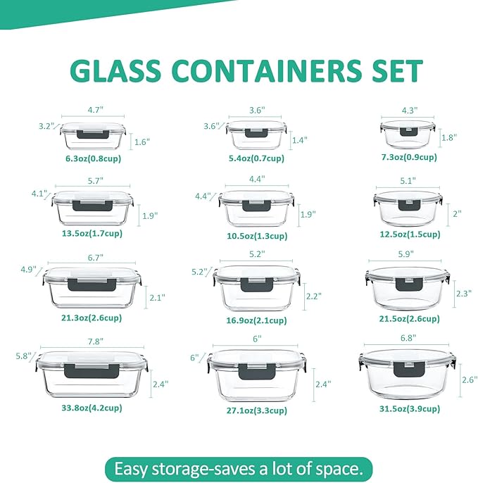 KOMUEE 24 Pieces Glass Food Storage Containers Set, Meal Prep Containers - Image 2