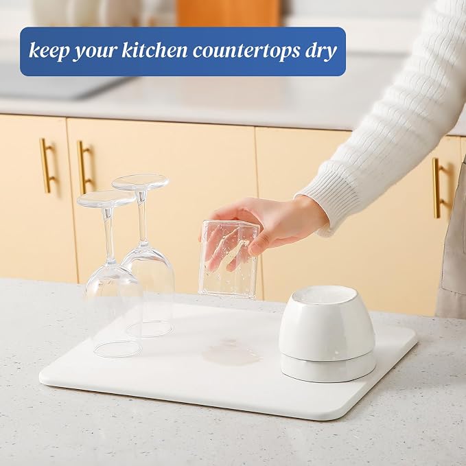 Quick Dry Stone Drying Mat for Kitchen Counter, Water-Absorbent Diatomaceous - Image 2