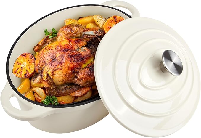 5.5 Quart Oval Enameled Cast Iron Dutch Oven Pot by Alathote