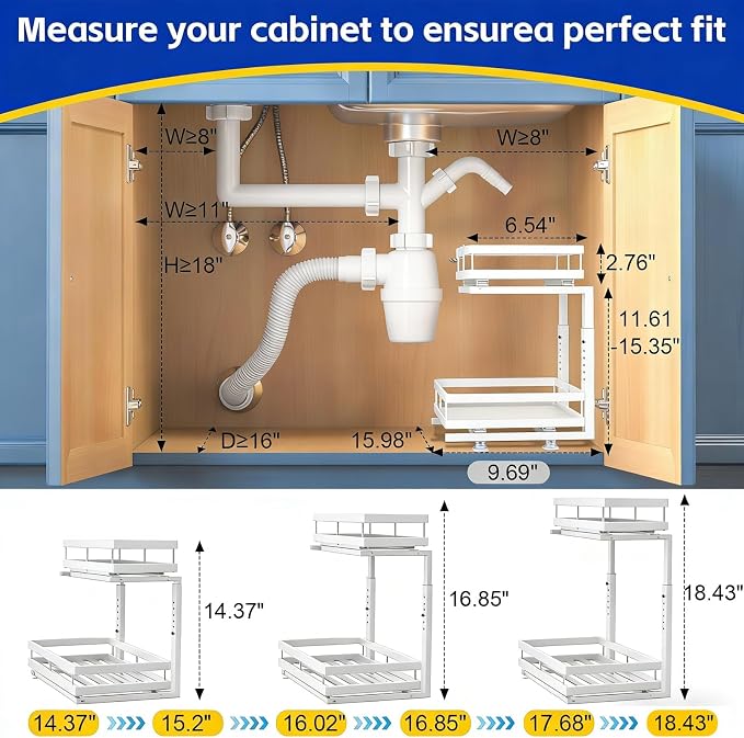 Under Sink Organizer, Dual-Rail Ball-Bearing, Under Kitchen Sink Organizer - Image 3