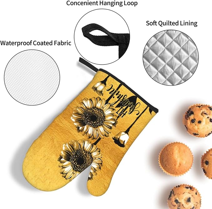 Sunflower Oven Mitts and Pot Holders Sets, Heat Resistant Gold Kitchen Oven - Image 5