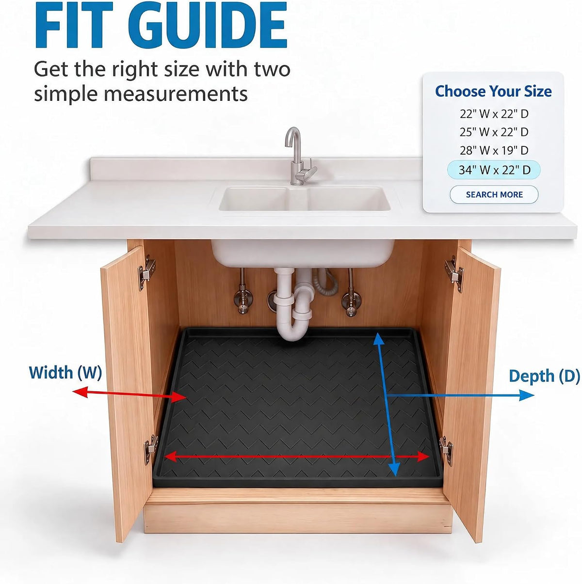 TigeJoy Under Sink Mats for Kitchen Waterproof 25" x 22", Cabinet