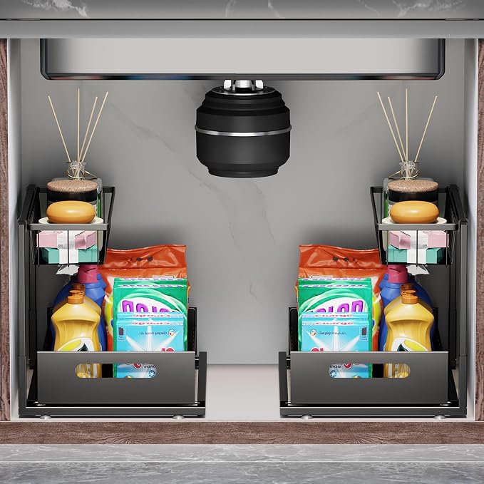 Ceetug Under Sink Organizers and Storage 2 Tier Slide Out Kitchen Cabinet by ceetug