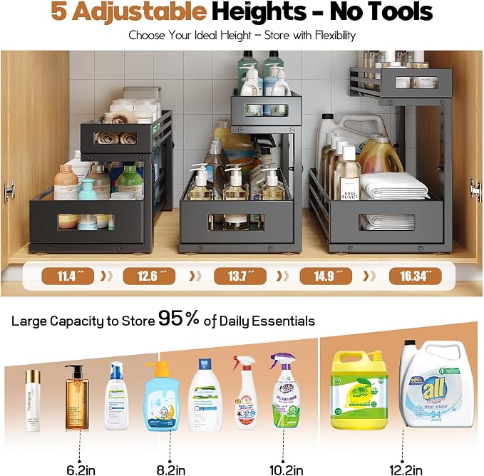 2-Pack 17"Deep Under Sink Organizer And Storage, 2-Tier L-Shaped Pull Out - Image 6