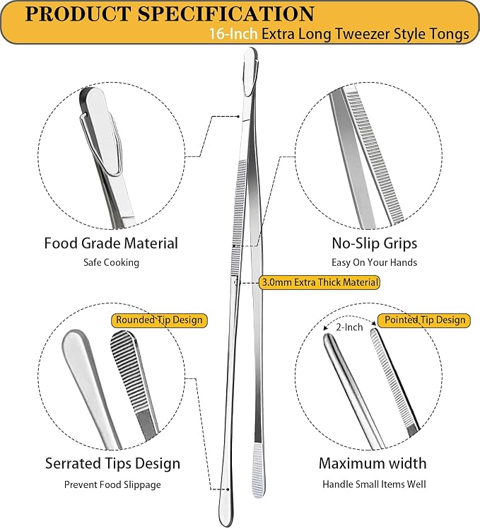 JETKONG 2 Pcs 16-Inch Kitchen Tweezers Extra Long Tweezer Tongs, Heavy Duty - Image 2