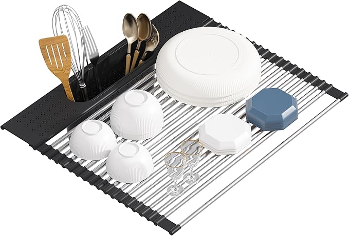 Roll Up Dish Drying Rack Over Sink, 17.5" x 15.2" Foldable SUS304 Stainless by KEGFRES
