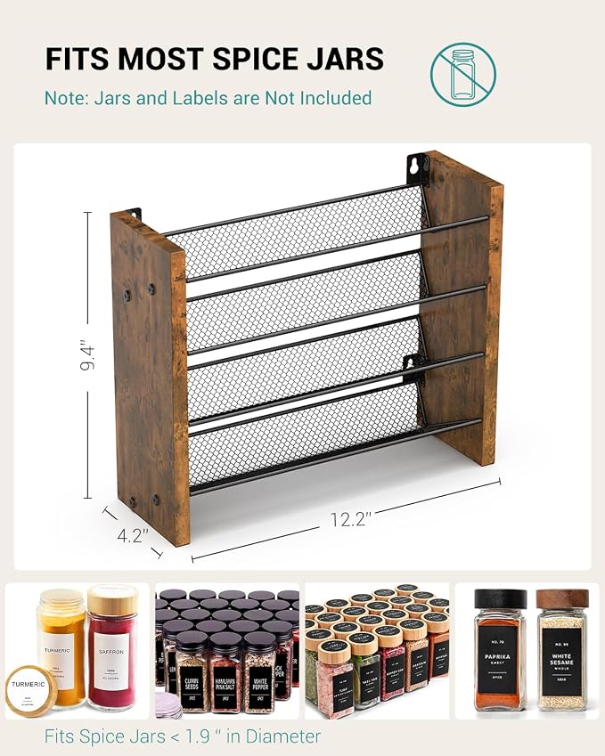 NESAPTO Spice Rack Organizer for Cabinet, Wood 4-Tier Vertical Seasoning - Image 2
