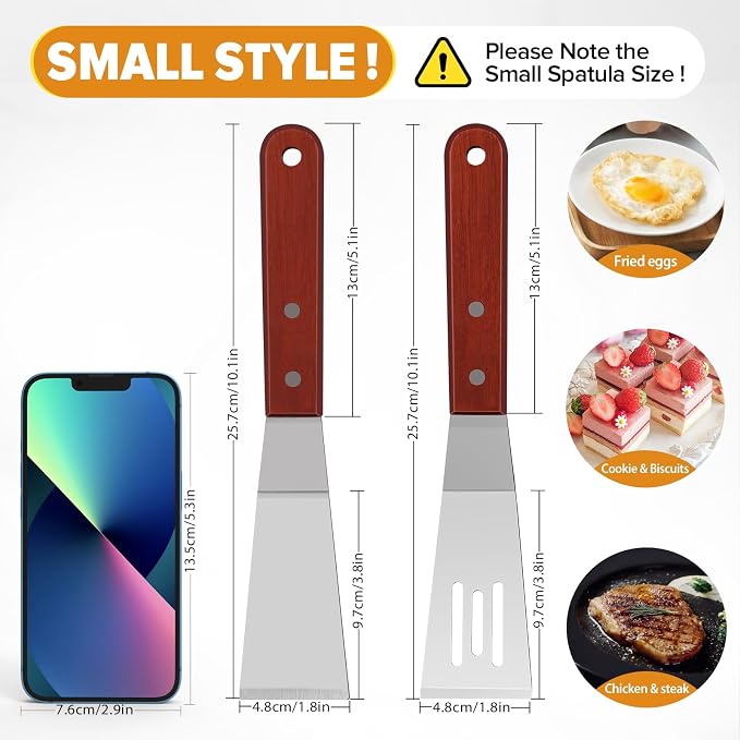 Small Metal Spatula Set for Cast Iron Skillet, Mini Wooden Spatulas for Kitchen - Image 3