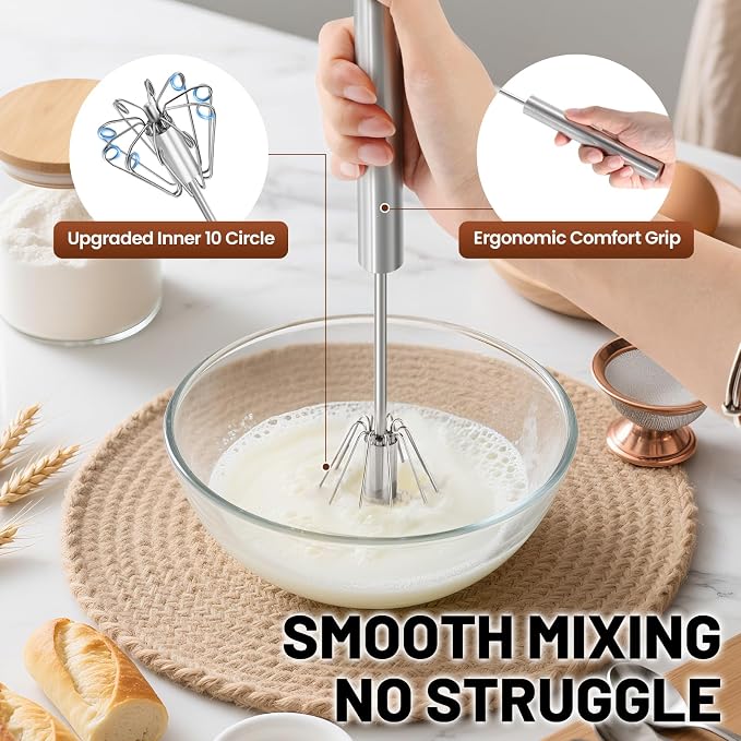 2026 Upgraded Semi-Automatic Stainless Steel Egg Beater – Hand Push Whisk - Image 2