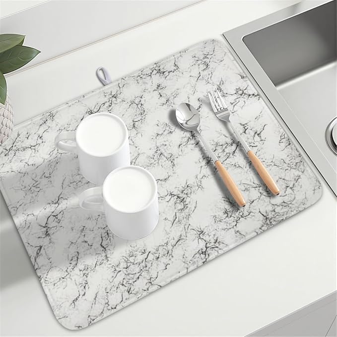 White Grey Marble Dish Drying Mat - Image 8