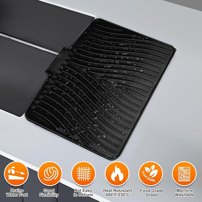 Silicone Dish Drying Mat for Kitchen Counter, Dish Drying Pad, Non-Slip Drain - Image 4