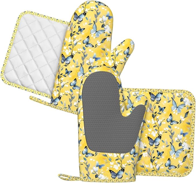 Oven Mitts and Pot Holders Watercolor Pastel Butterfly Flower Silicone Kitchen - Image 2