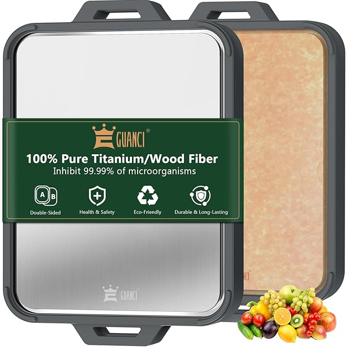 Titanium Cutting Board for Kitchen, Double Sided Pure Titanium and Wood Fiber by GUANCI