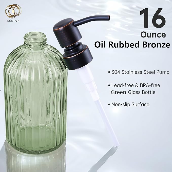 16Oz Green Glass Soap Dispenser - Image 5
