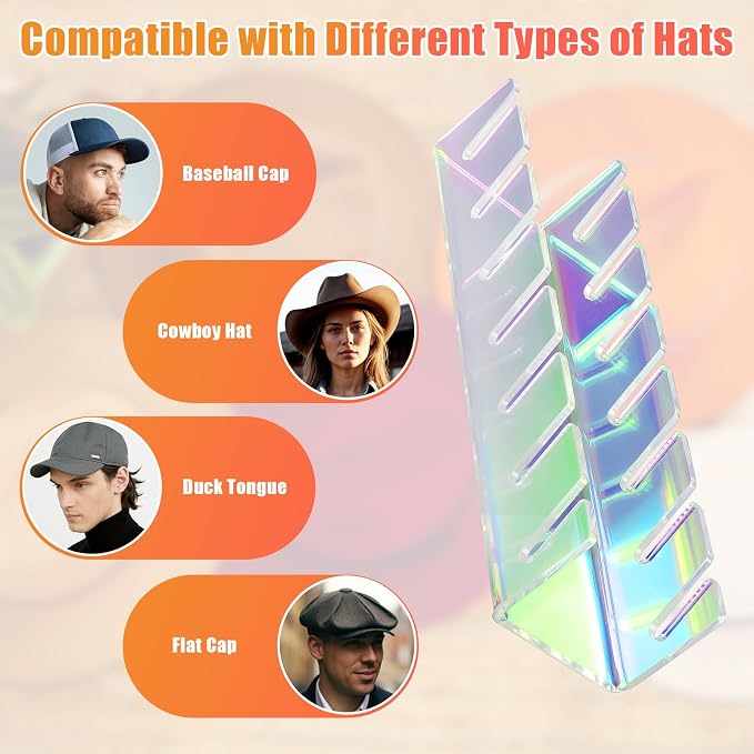 Hat Stand for Baseball Caps, 2 Pack No Install Acrylic Hat Organizer for 14 - Image 6