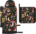 Mushroom Oven Mitts and Pot Holders Sets, Heat Resistant Black Hot Pads Witchy by Unknown