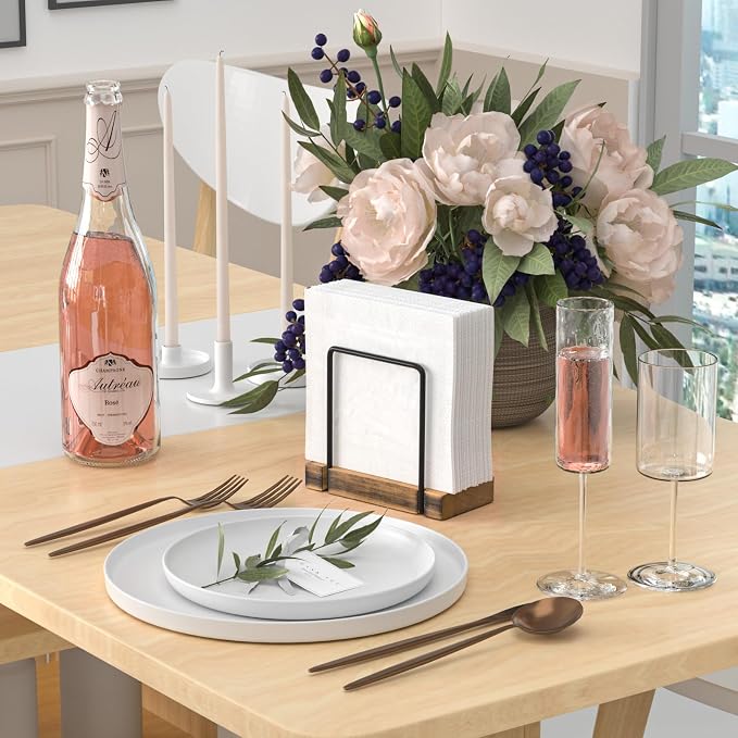 Napkin Holder for Table, Wood Iron Standing Napkin Dispenser for Dining Table - Image 2