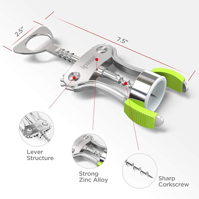 IPOW Wine Opener, Zinc Alloy Wine Bottle Opener, Wing Corkscrew Heavy Duty - Image 6