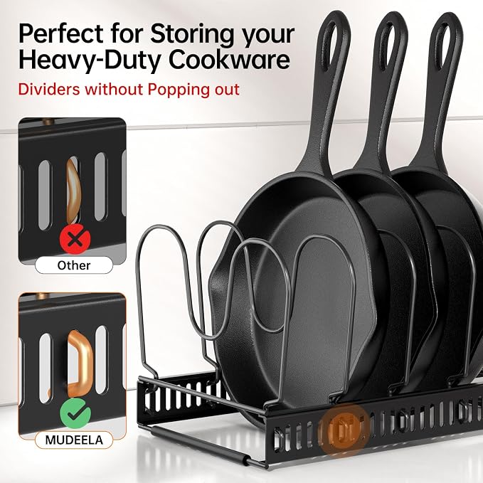 MUDEELA Expandable Pots and Pans Organizer Rack under Cabinet, Pots Lid - Image 3