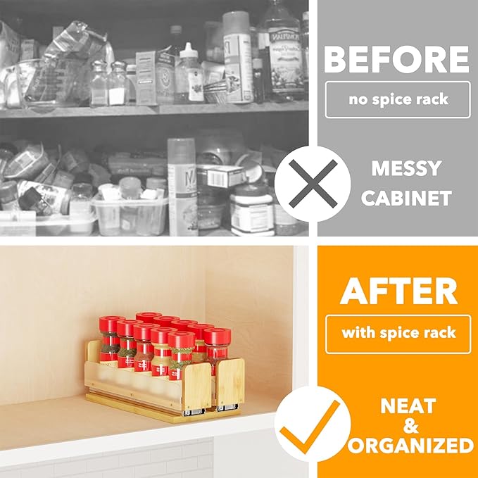 SpaceAid Bamboo Pull Out Spice Rack Organizer - Image 2