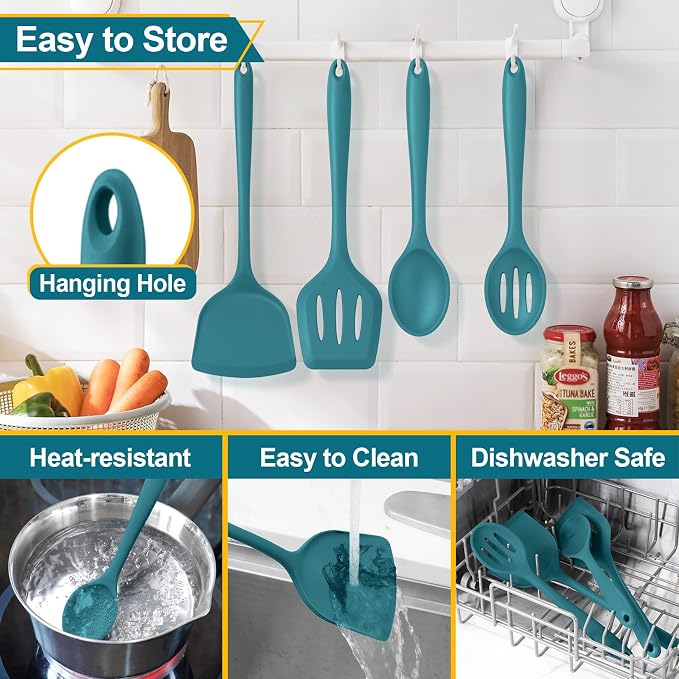 P&P CHEF Kitchen Utensil Set, 4 Pieces Non-stick Silicone Cooking Utensils - Image 7