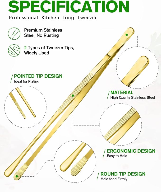 4 Pcs Fine Long Tweezer Tongs Professional Gold, Sea food and BBQ - Image 2
