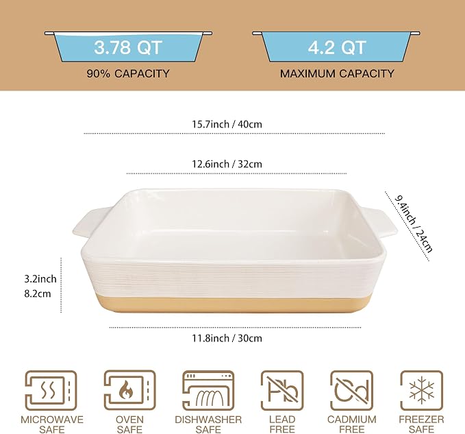 Dafuceramic Casserole Dish for Oven, 4.2 QT Baking Dish, 9x13 Large Porcelain - Image 2