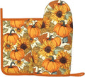 Fall Pumpkin Sunflower Silicone Oven Mitts Pan Mats Set of 2, Heat Resistant by Cayiibe