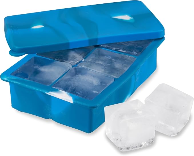 Host Ice Cube Tray with Lid, Makes 6 Large 2" Cubes, Durable Silicone Trays by HOST