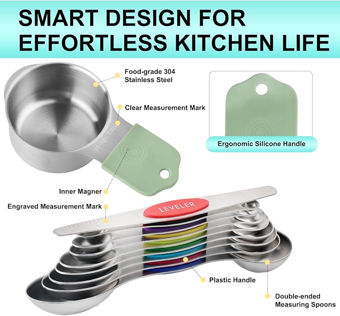 16 Pcs Magnetic Measuring Cups and Spoons Set, Stackable Metal Measure Cup - Image 2