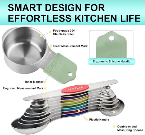16 Pcs Magnetic Measuring Cups and Spoons Set, Stackable Metal Measure Cup - Image 2