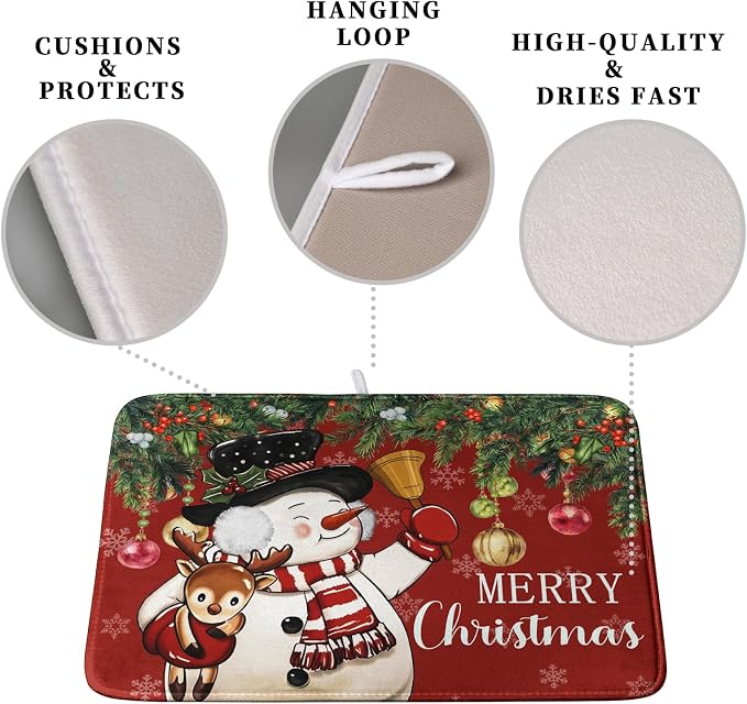 Christmas Dish Drying Mats for Kitchen Counter 16x18 Cute Snowman Red Dish - Image 3