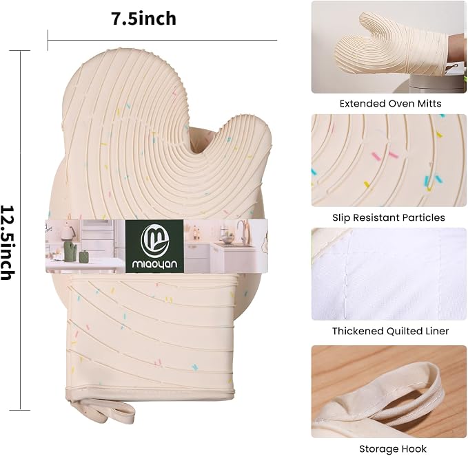 4 Pieces Oven Mitts and Pot Holders of Macaron Color Thickened Non-Slip - Image 2
