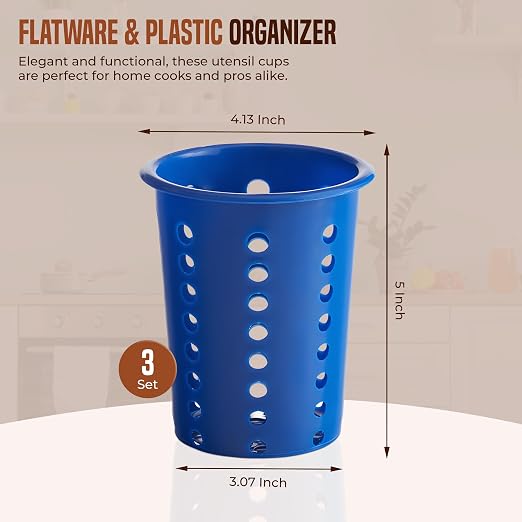 OCS Parts Perforated Utensil Drying Cups | Blue | Set of 3 | Plastic Flatware - Image 2