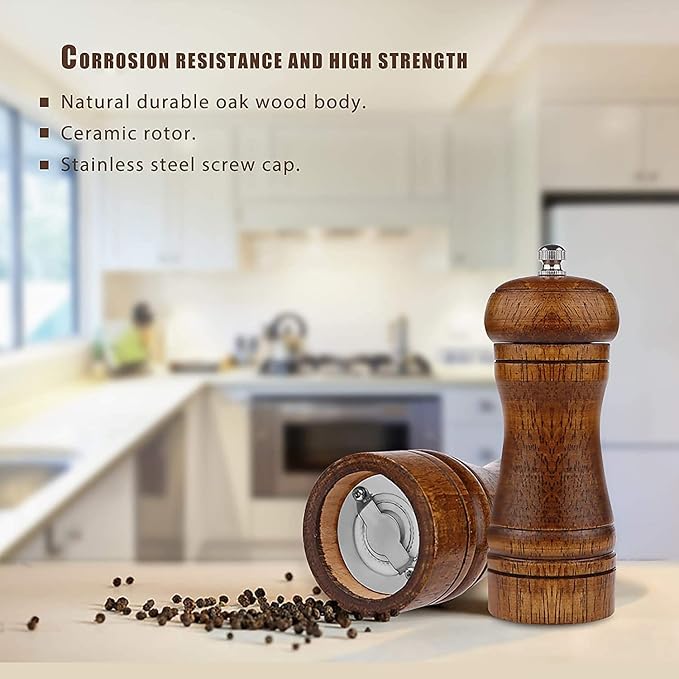 Pepper Grinder - 5 inch Pepper Mill Pepper Grinder Refillable Oak Salt and - Image 3