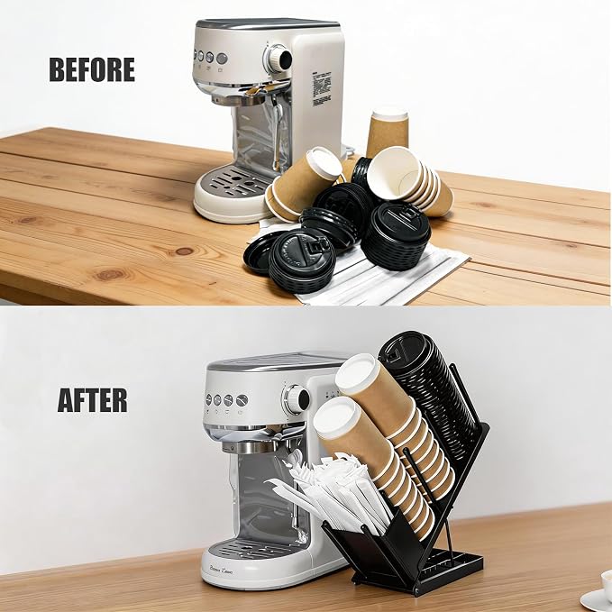 Adjustable Coffee Cup and Lid Holder, Disposable Cup Dispenser Organizer Stand - Image 4