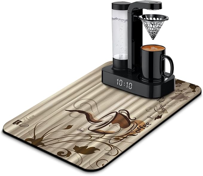 Fun Coffee Mat, Absorbent Hide Stain Anti-Slip Coffee Bar Accessories, Dish by Kuyig+Home