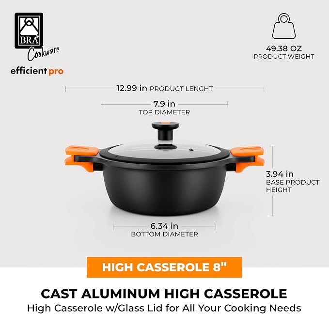 BRA COOKWARE Efficient Pro Nonstick Stock Pot w/Lid | 8 Inch 3.2 Quart Cooking - Image 2