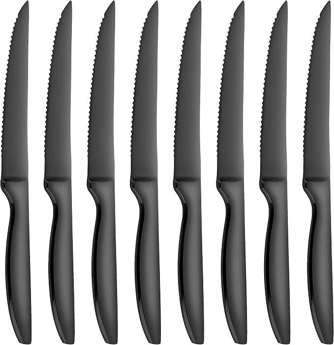 SuperCook Black Steak Knives Set of 8, Steak Knives Dishwasher Safe, Knife Set by SuperCook