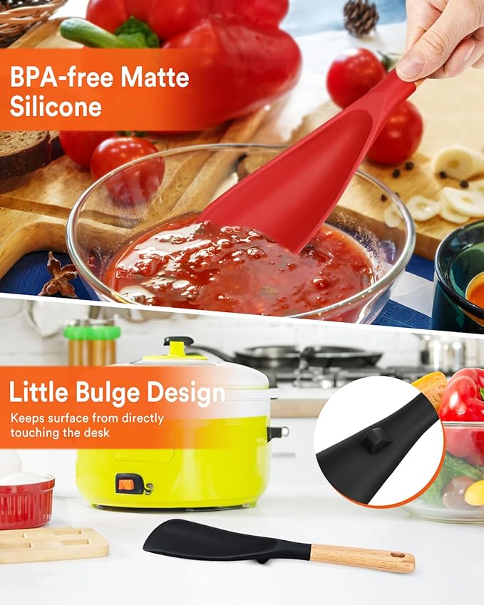Cooking Spoon for Nonstick Cookwares, Wood Handle Spoon for Mixing, and Scrape - Image 5