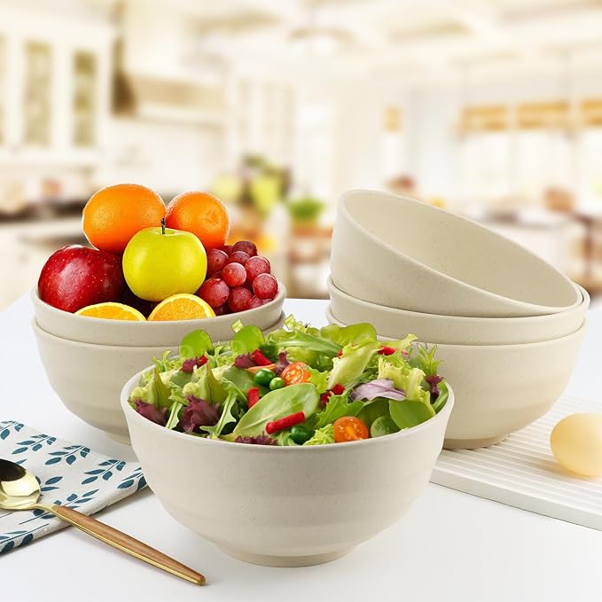 Wheat Straw Bowls 60 OZ Large Salad Bowl Set of 6, Microwave and Dishwasher - Image 6