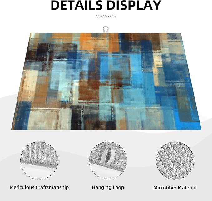 Modern Abstract Art Dish Drying Mat Blue Brown Gradient Painting Geometric - Image 2
